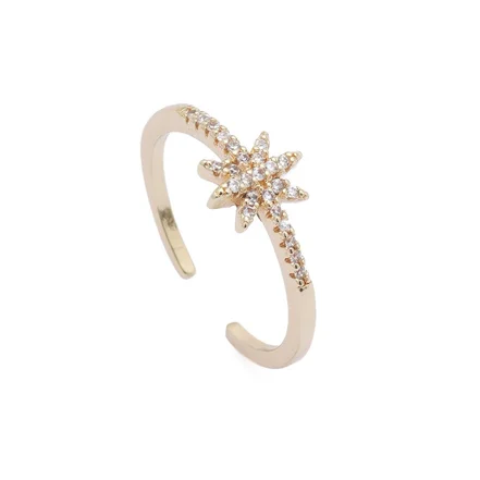 Altın Renkli Zirkon Taşlı Yıldız Patlaması Ayarlanabilir Yüzük