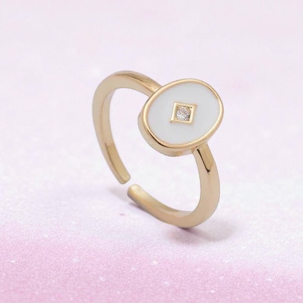 Altın Renkli Beyaz Mineli Zirkon Taşlı Oval Ayarlanabilir Yüzük