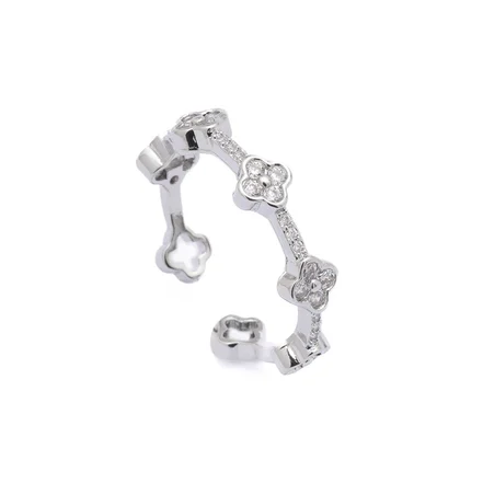 Gümüş Renkli Zirkon Taşlı Yonca Figürlü Ayarlanabilir Yüzük