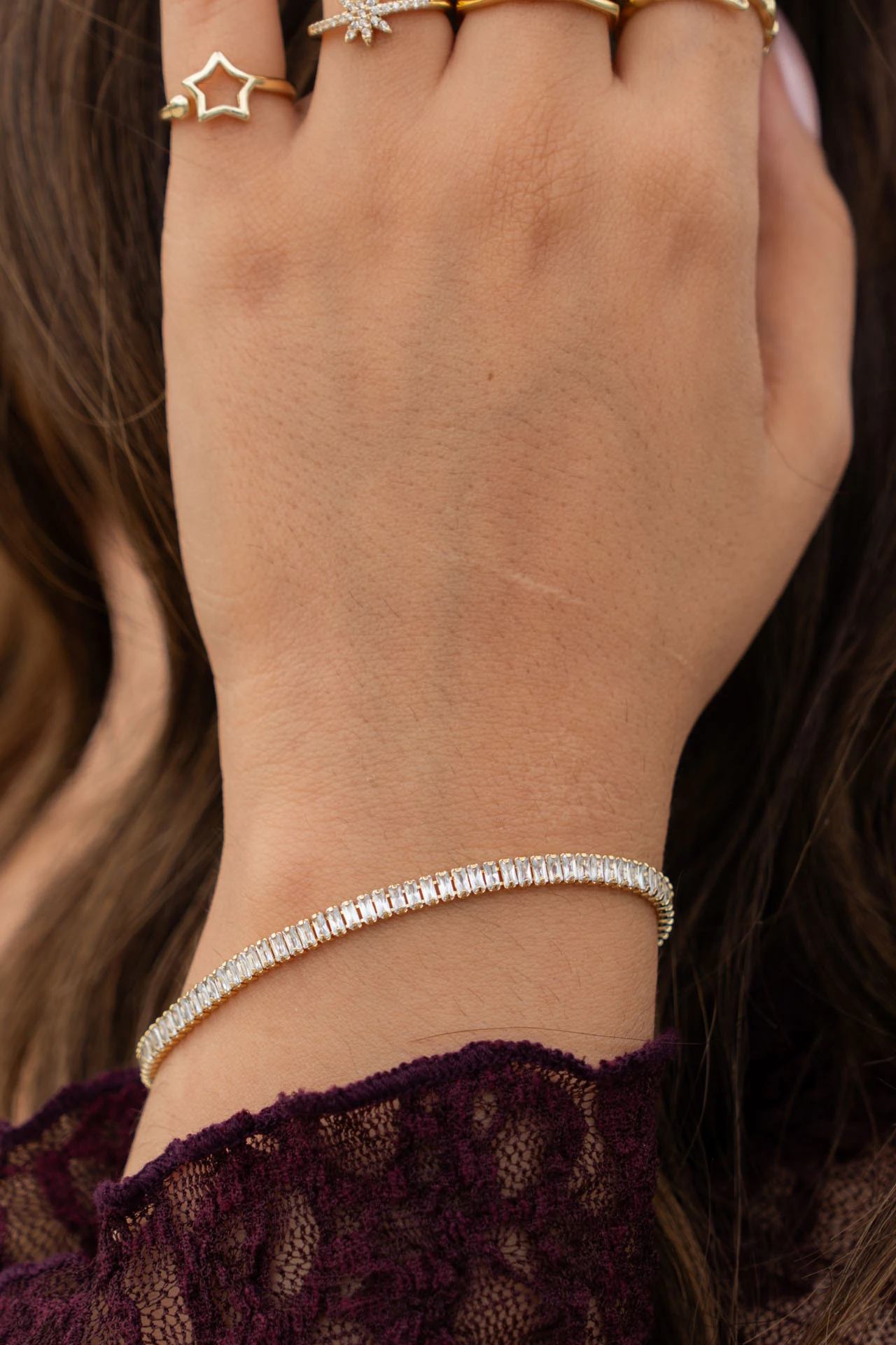 Altın Rengi Zirkon Baget Taşlı İnce Bileklik