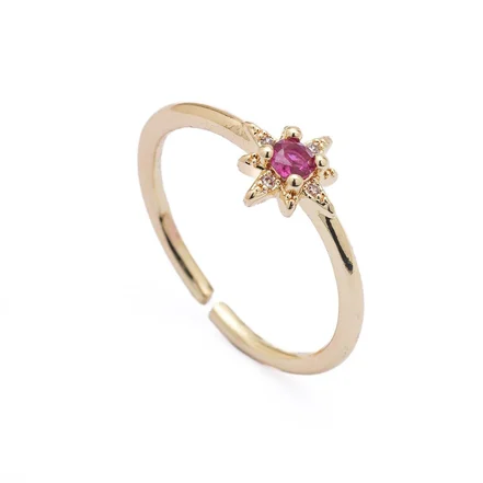 Altın Renkli Pembe Zirkon Taşlı Yıldız Detaylı Ayarlanabilir Yüzük