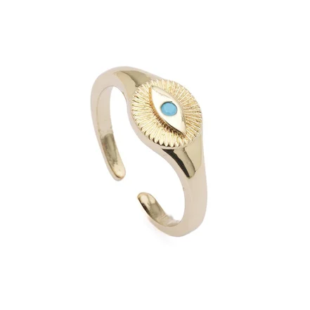 Altın Renkli Turkuaz Gözlü Nazar Boncuğu Ayarlanabilir Yüzük