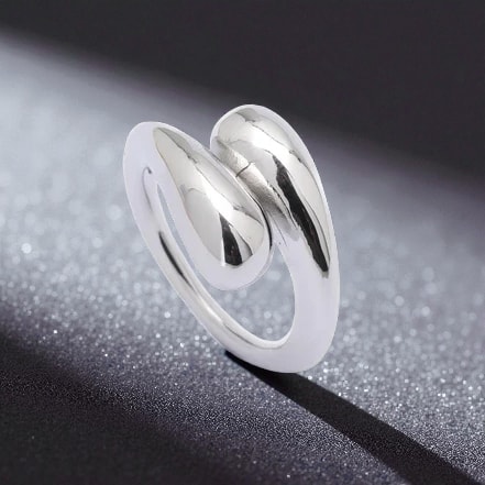 Gümüş Renkli İkili Damla Tasarım Ayarlanabilir Yüzük