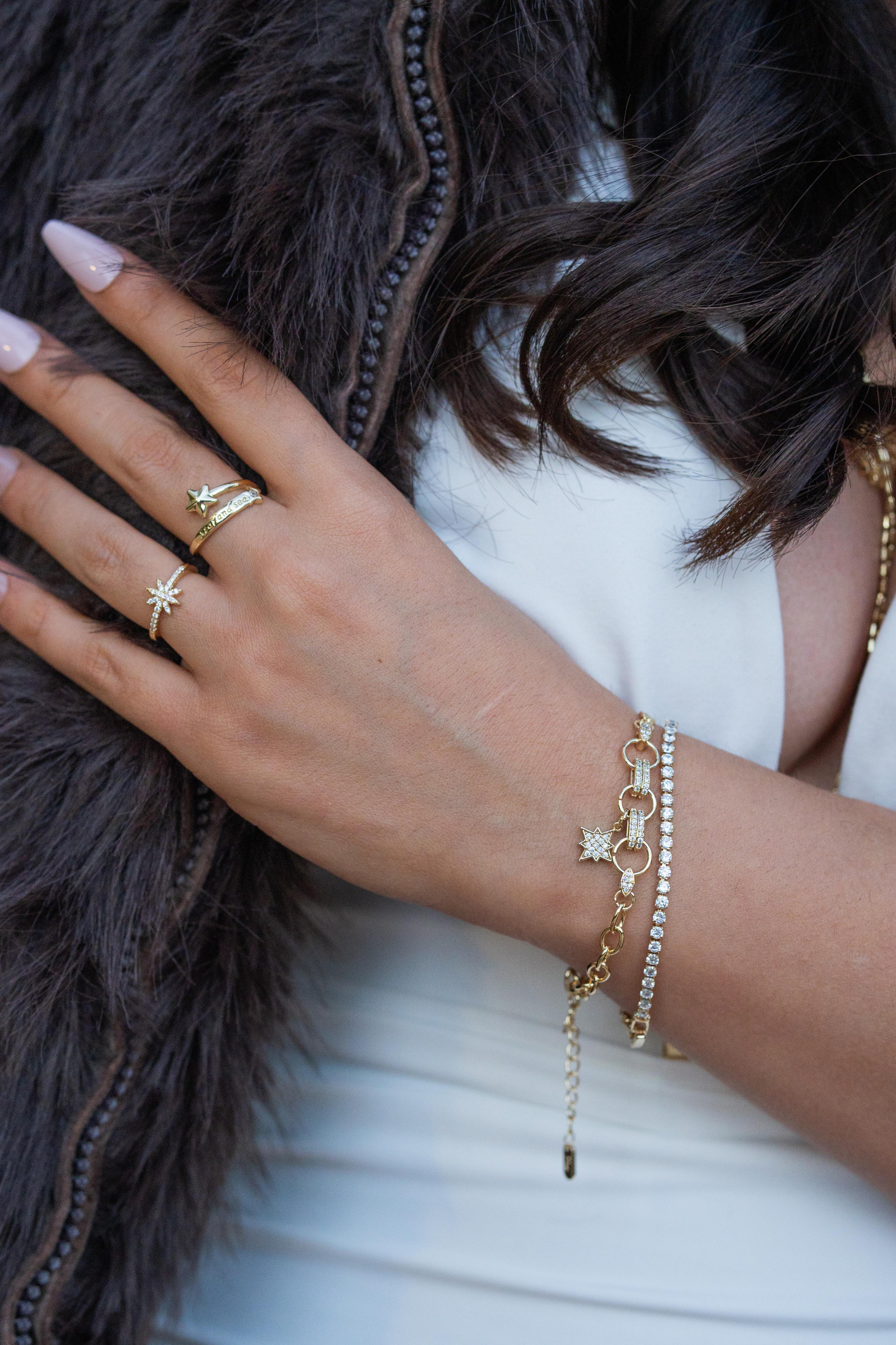 Altın Renkli Zirkon Taşlı Kutup Yıldızı Charm Bileklik