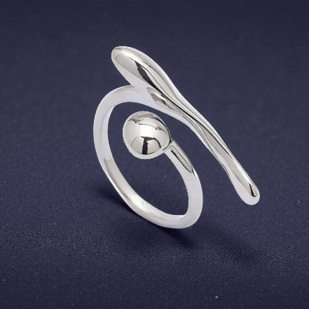 Gümüş Renkli Top ve Damla Uçlu Asimetrik Ayarlanabilir Yüzük