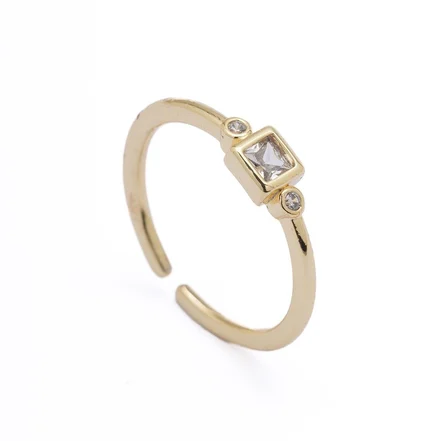 Altın Renkli Zirkon Taşlı Kare ve Yuvarlak Detaylı Ayarlanabilir Yüzük