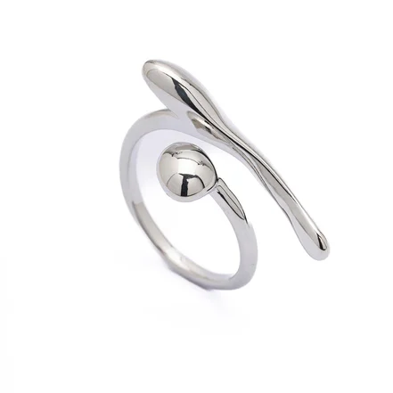 Gümüş Renkli Top ve Damla Uçlu Asimetrik Ayarlanabilir Yüzük