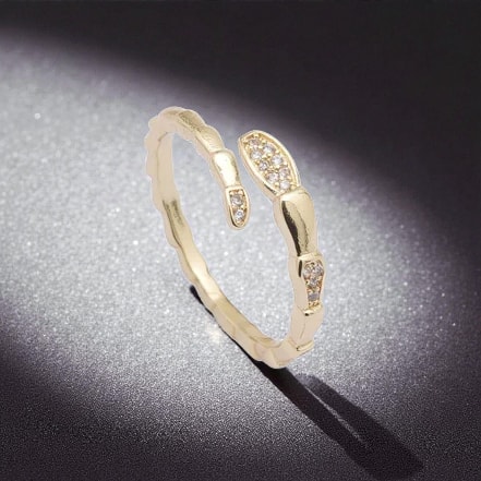 Altın Renkli Zirkon Taşlı Bambu Tasarım Ayarlanabilir Yüzük