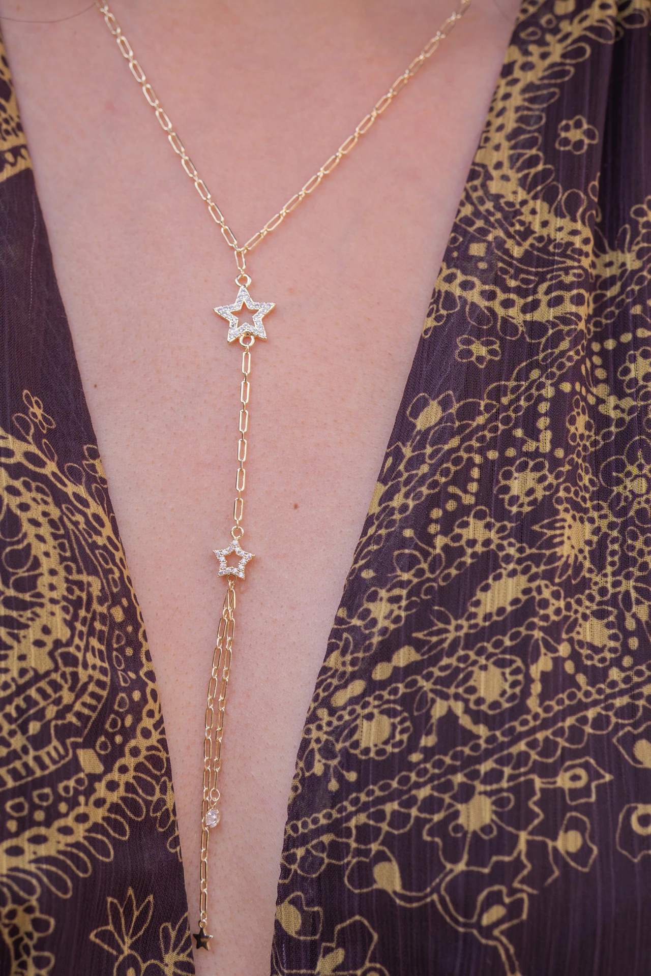 Zirkon Taşlı Yıldızlı Asansör Kolye