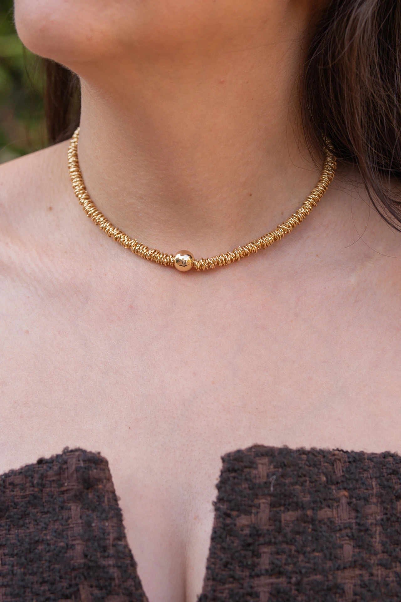 Ortası Boncuklu Sargı Zincir Kolye