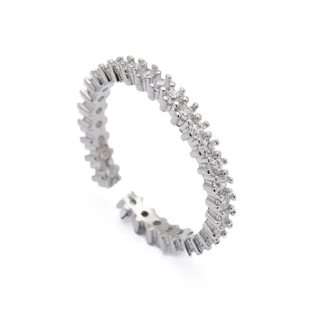 Gümüş Renkli Zirkon Taşlı Dikenli Tamtur Ayarlanabilir Yüzük