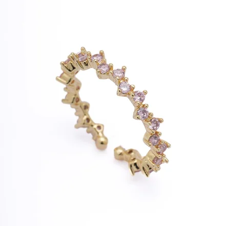 Altın Renkli Pembe Zirkon Taşlı Asimetrik Taç Model Ayarlanabilir Yüzük