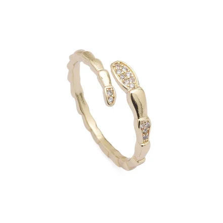 Altın Renkli Zirkon Taşlı Bambu Tasarım Ayarlanabilir Yüzük