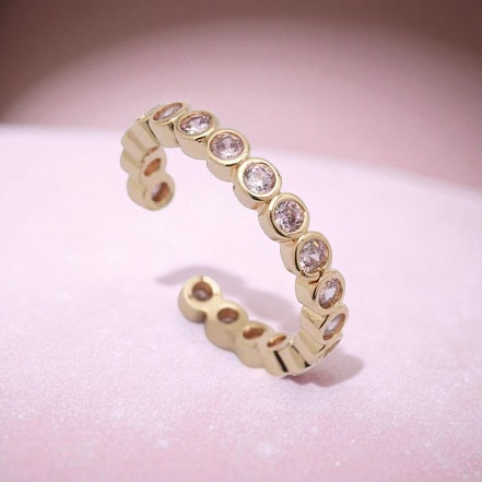 Altın Renkli Pembe Zirkon Taşlı Sıralı Model Ayarlanabilir Tamtur Yüzük