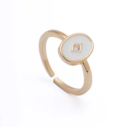 Altın Renkli Beyaz Mineli Zirkon Taşlı Oval Ayarlanabilir Yüzük