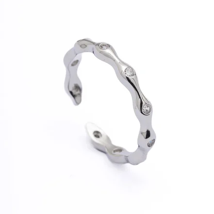 Gümüş Renkli Zirkon Taşlı Organik Dalgalı Ayarlanabilir Yüzük