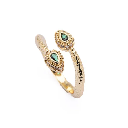 Altın Renkli Yeşil Taşlı Yılan Figürlü Ayarlanabilir Yüzük