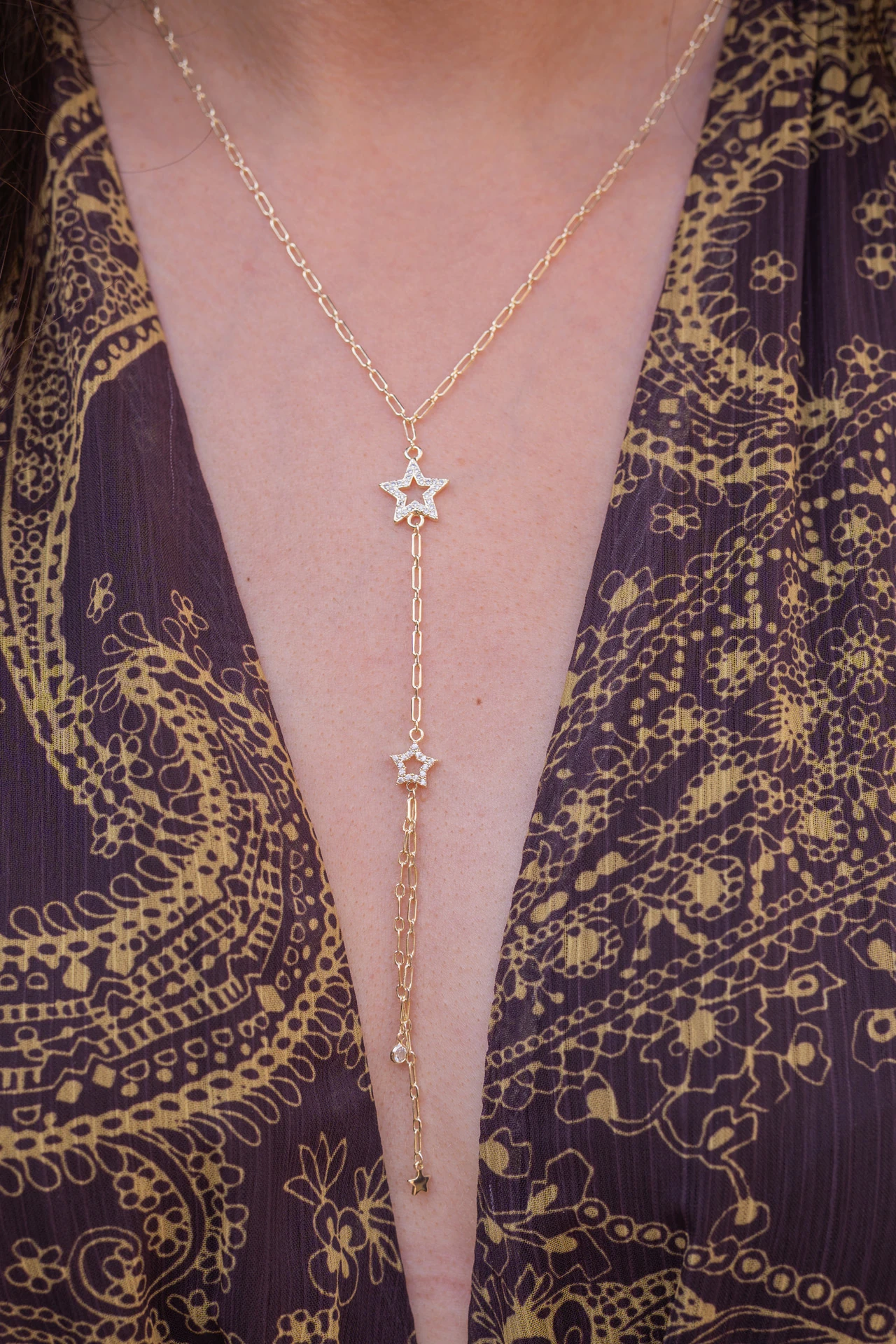 Zirkon Taşlı Yıldızlı Asansör Kolye