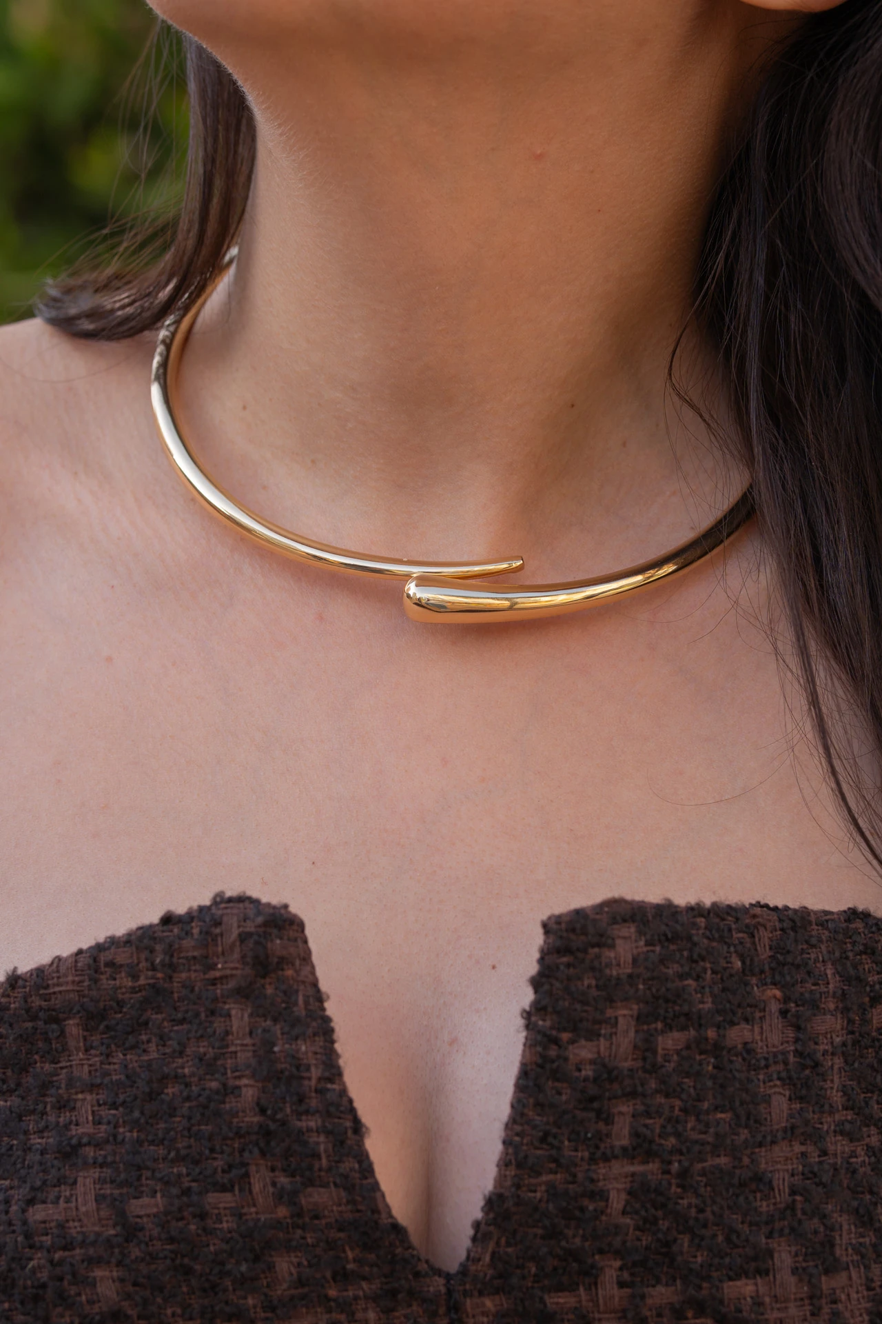 Asimetrik Uçlu Altın Renk Tork Kolye