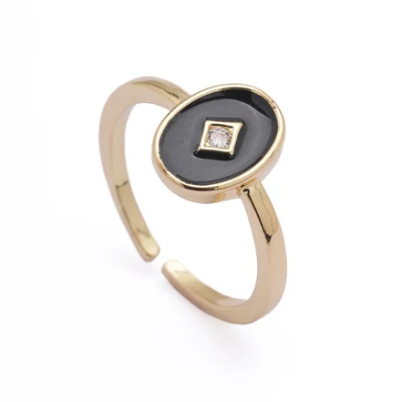 Altın Renkli Siyah Mineli Zirkon Taşlı Oval Ayarlanabilir Yüzük