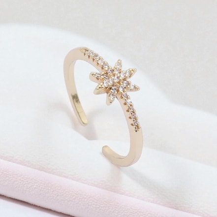 Altın Renkli Zirkon Taşlı Yıldız Patlaması Ayarlanabilir Yüzük