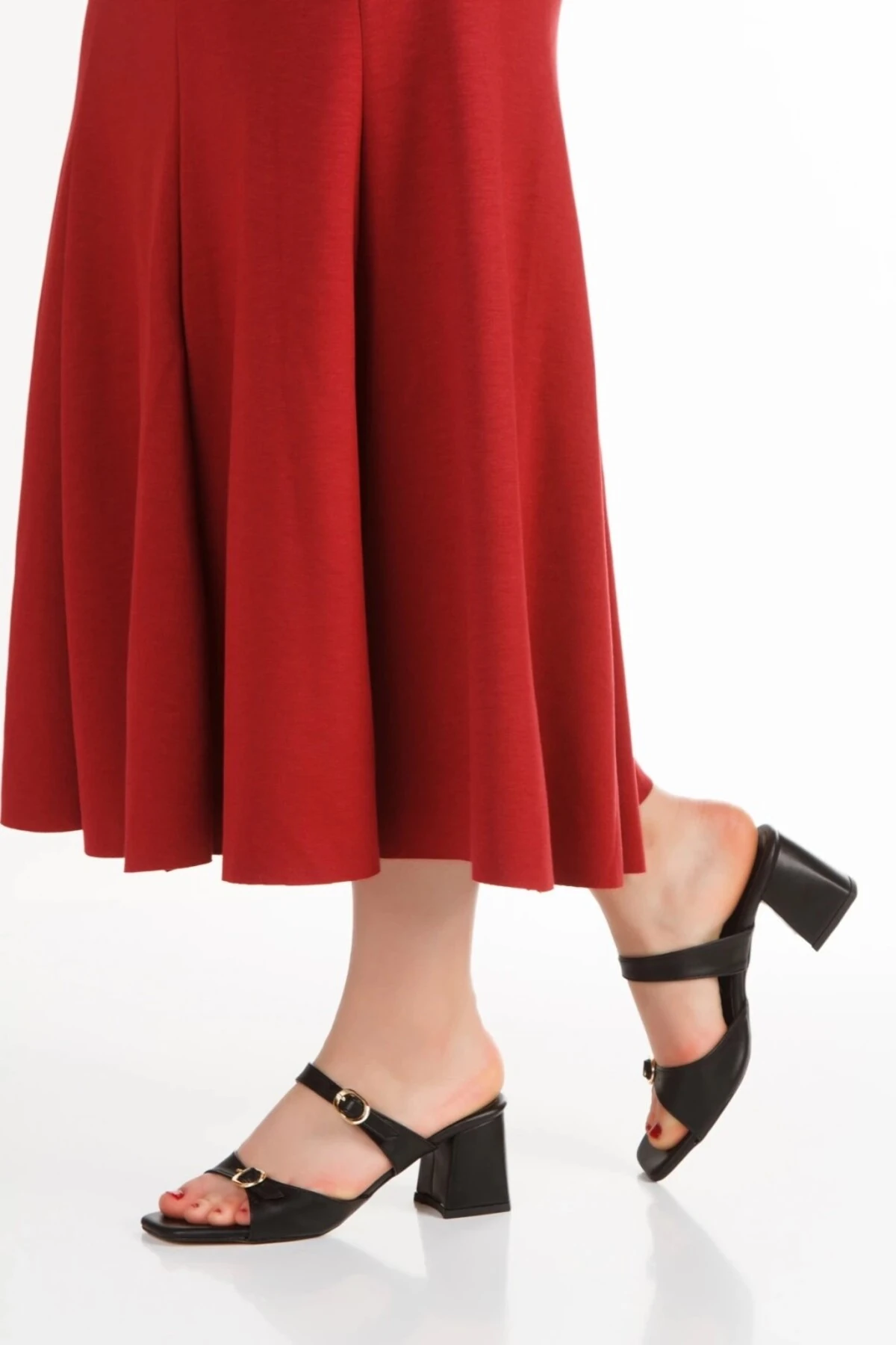 Zenith Bej Kalın Topuklu Terlik - siyah