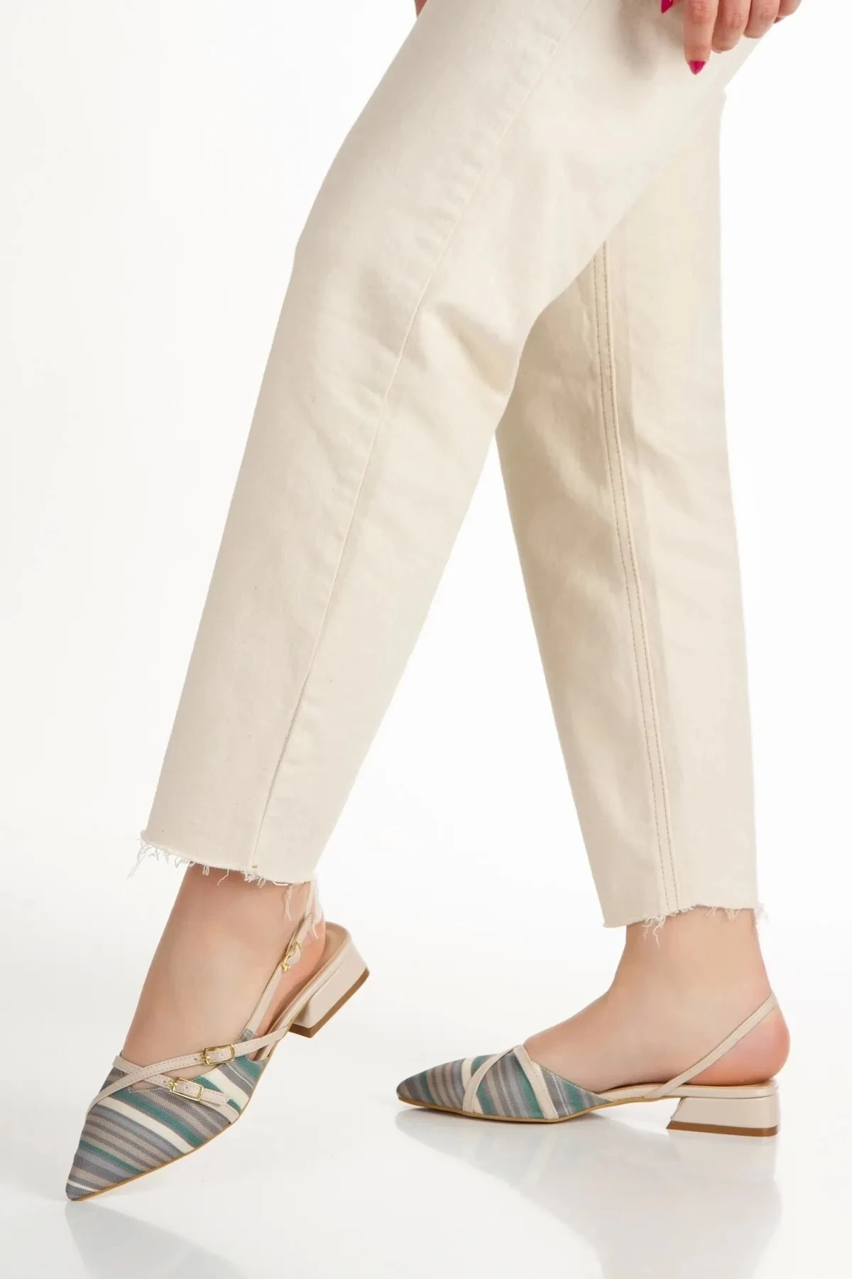 Çok Renkli Kısa Topuklu Babet - çok renkli/yeşil