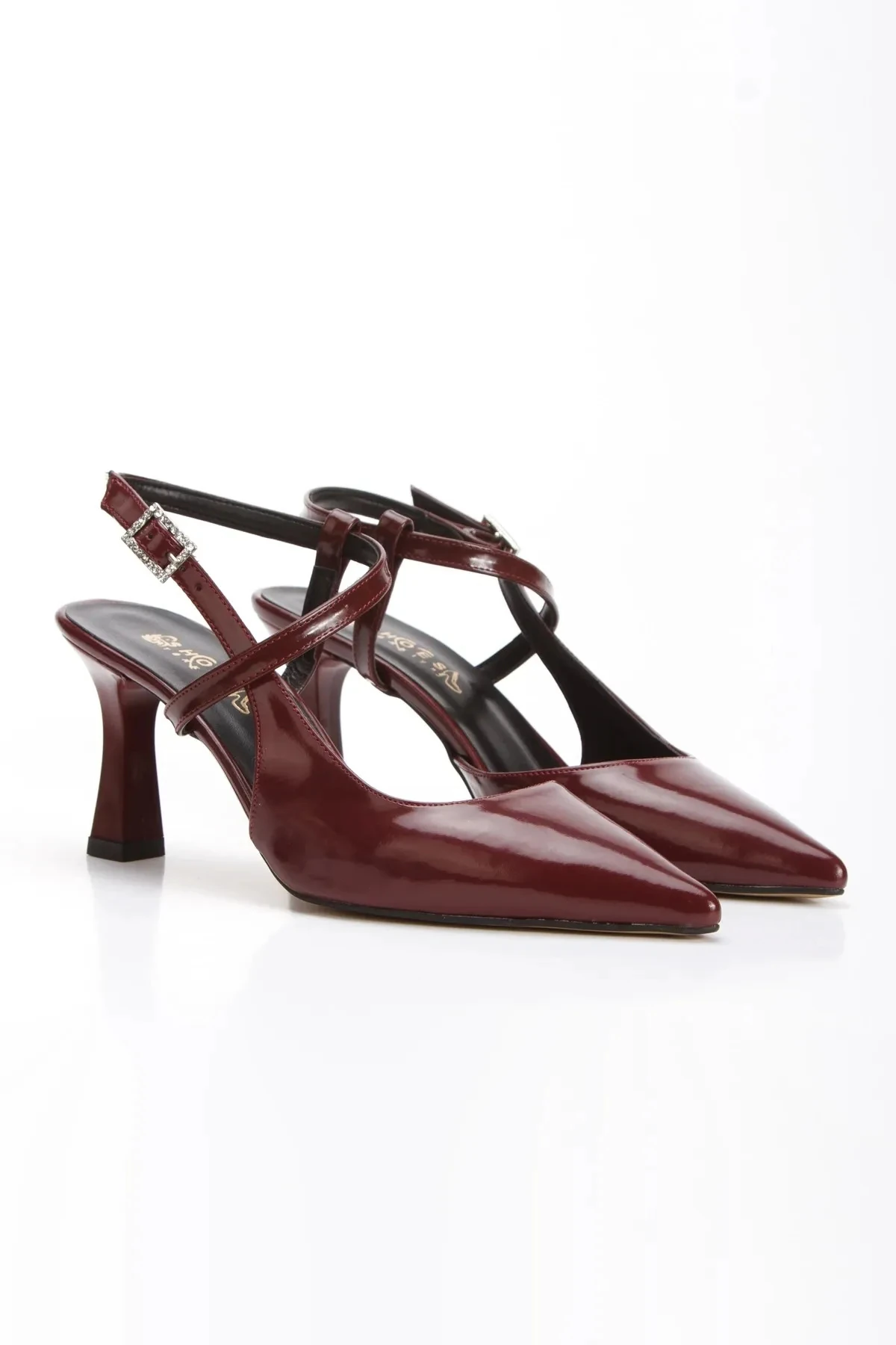 Viviane Beyaz Arkası Açık Stiletto - bordo