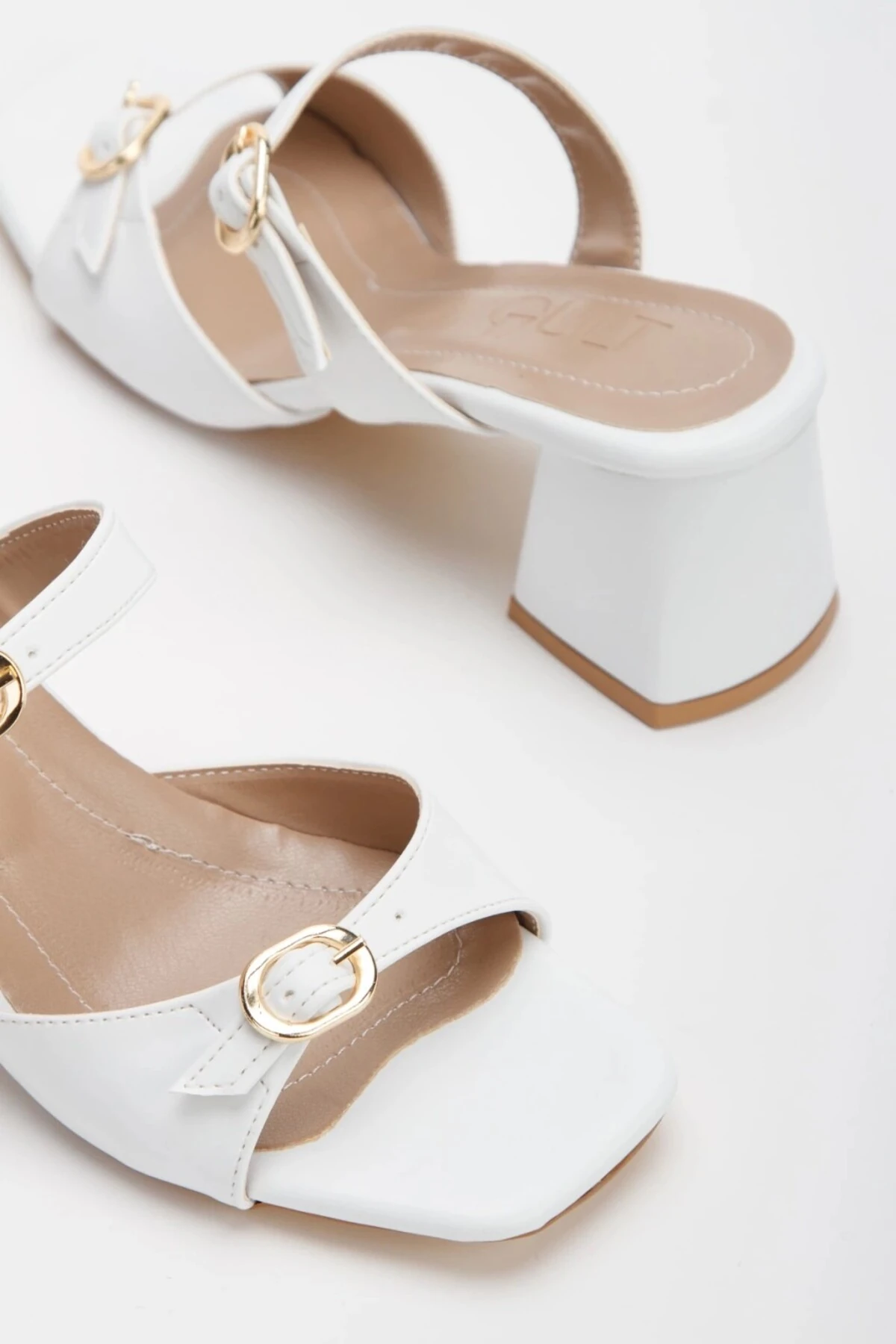 Zenith Bej Kalın Topuklu Terlik - beyaz