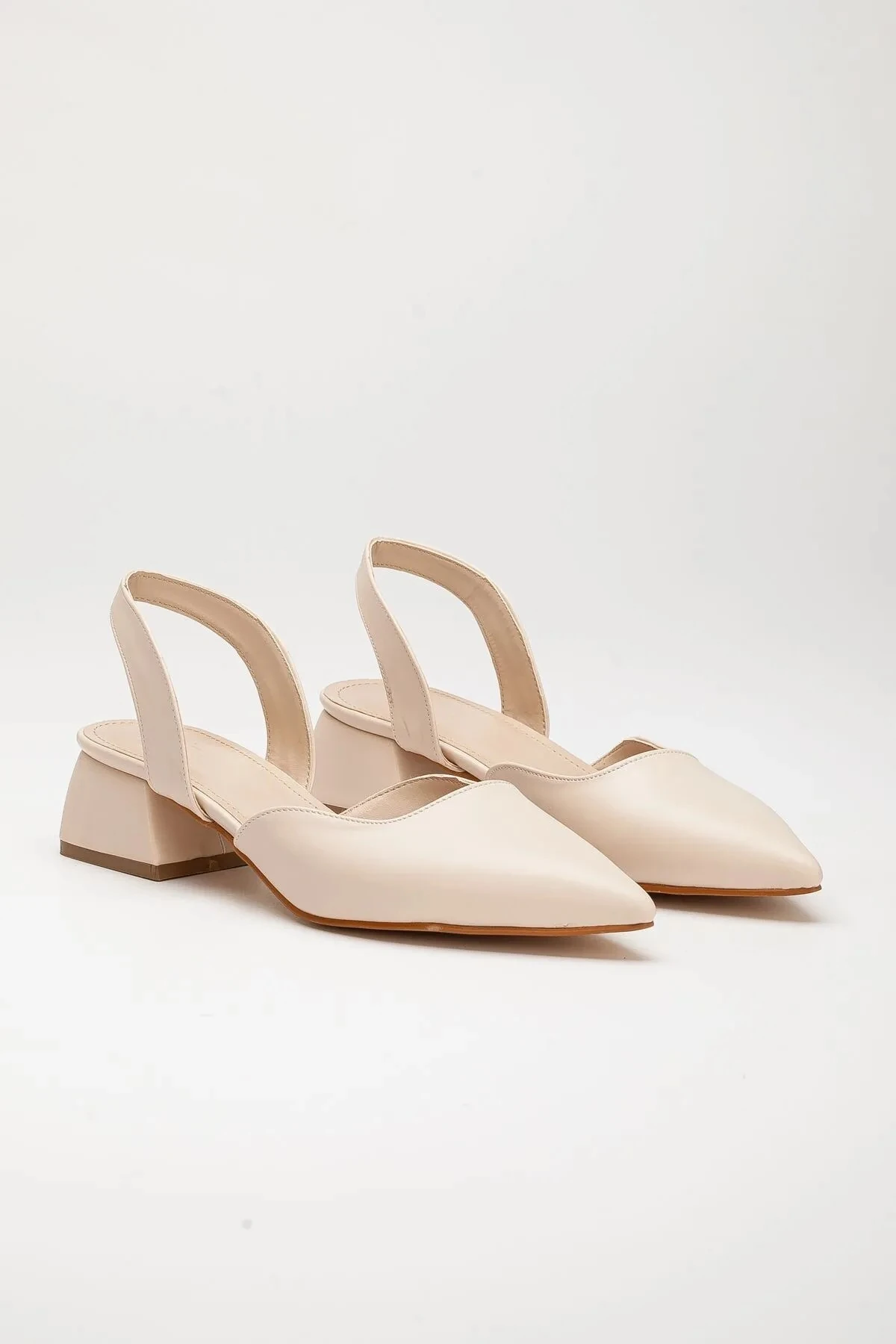 Solara Bej Kısa Topuklu Stiletto - ekru