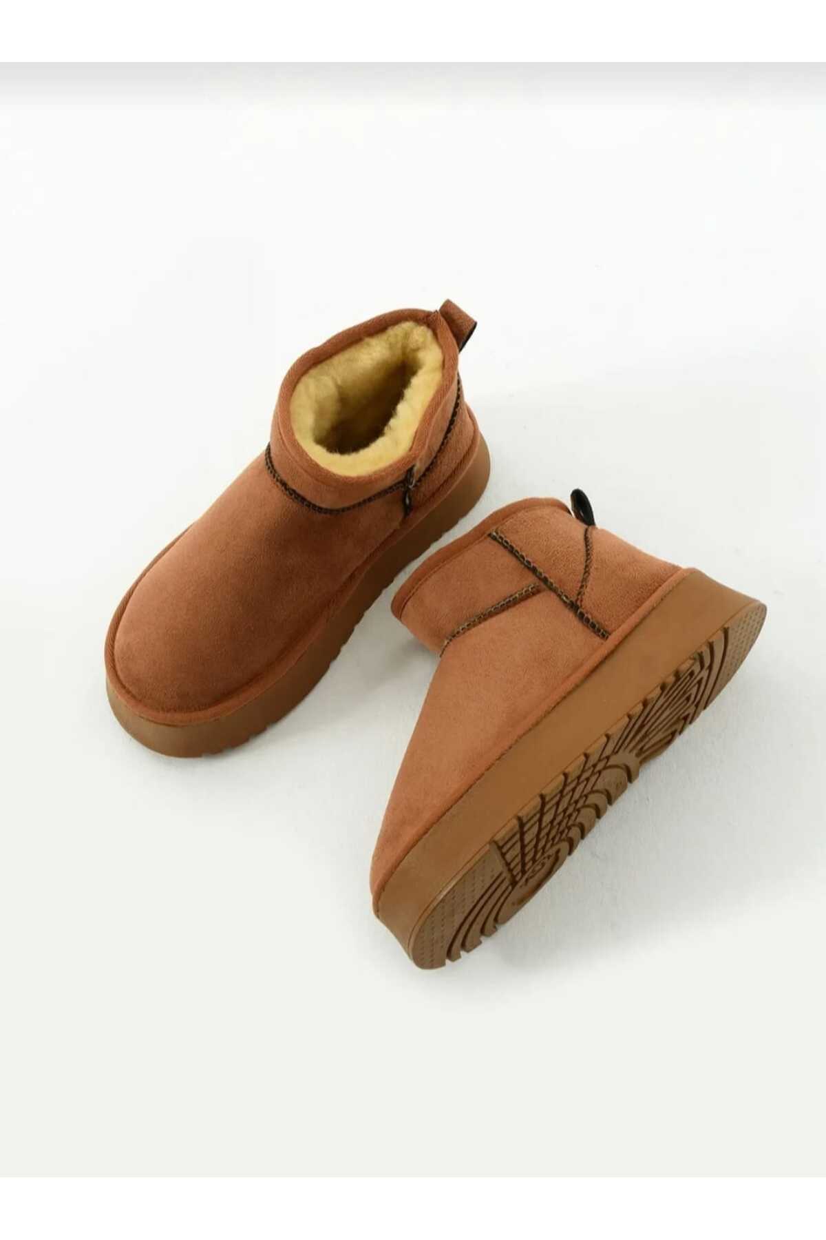 Velina Kahverengi Kısa Kalın Topuklu Kürklü Bot