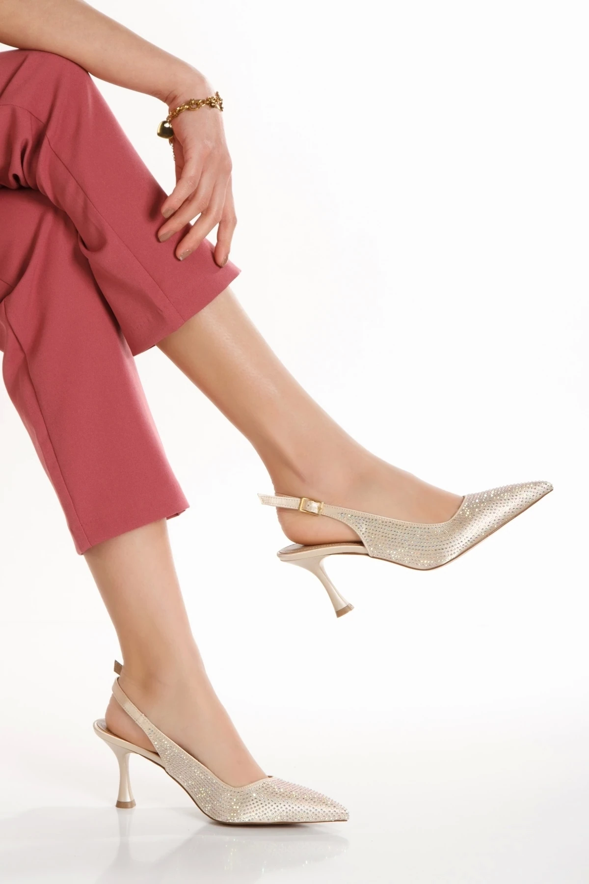 Siera Gold Taşlı Gece Ayakkabısı - altın