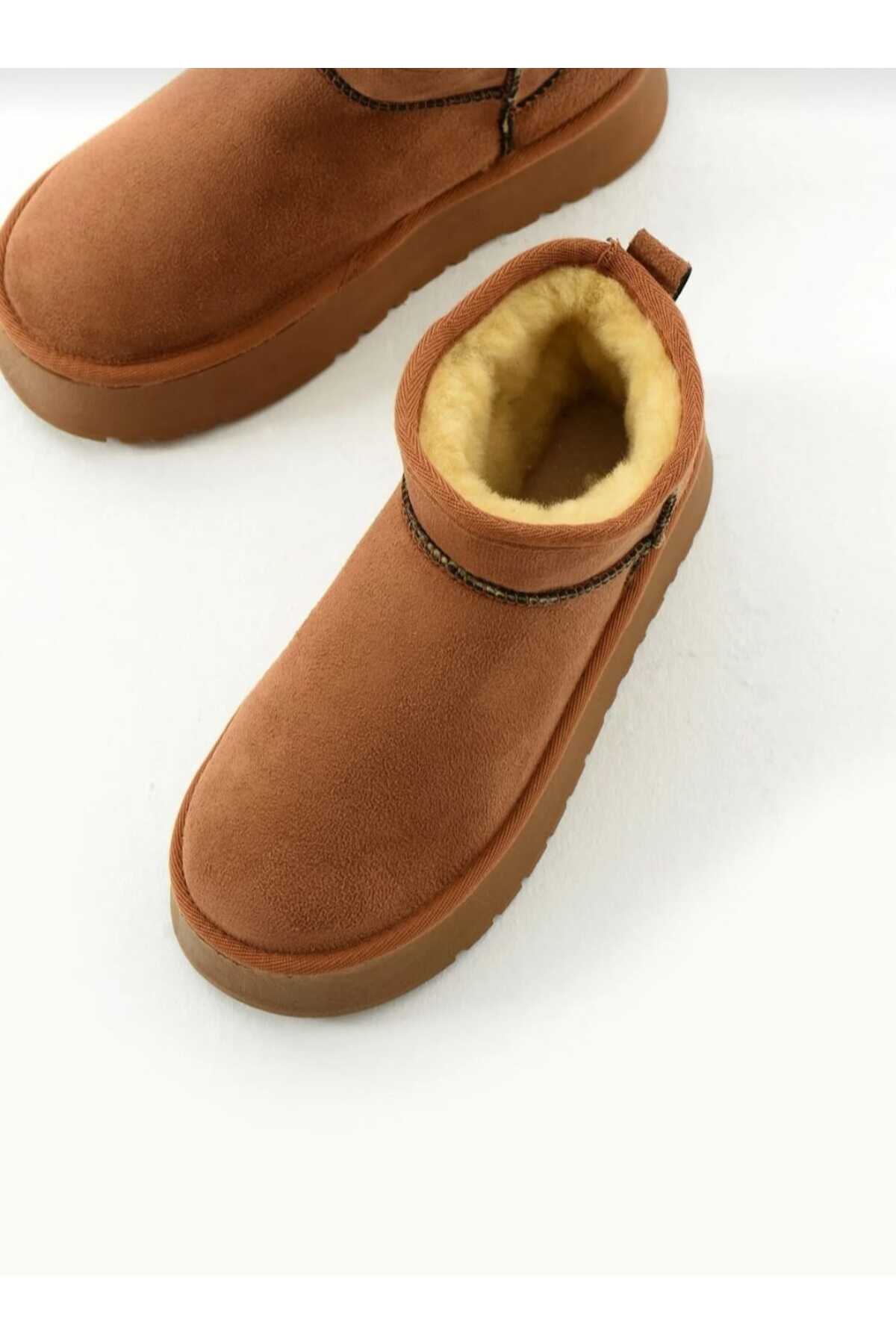 Velina Kahverengi Kısa Kalın Topuklu Kürklü Bot