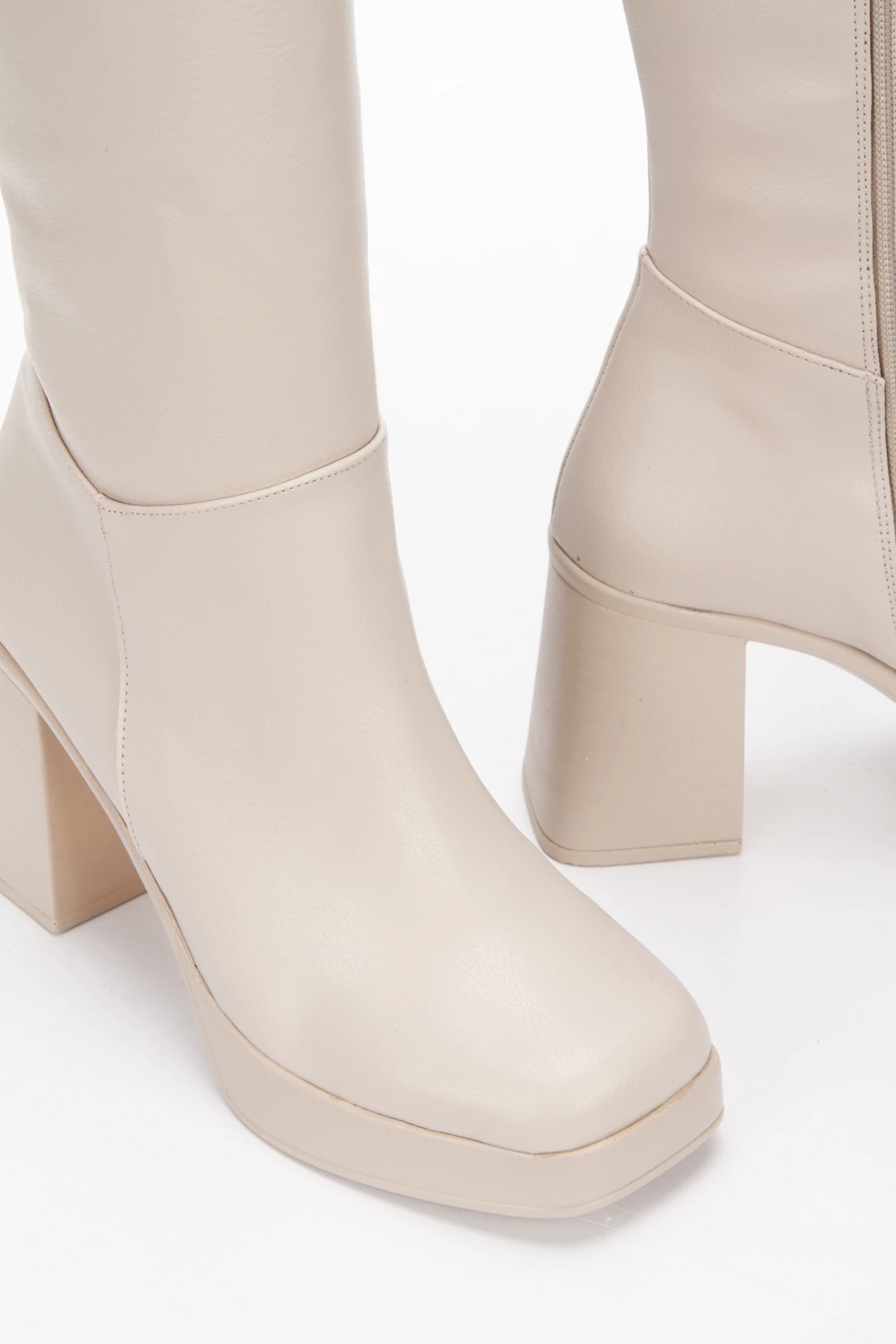 Seren Bej Küt Burunlu Platform Topuklu Çizme