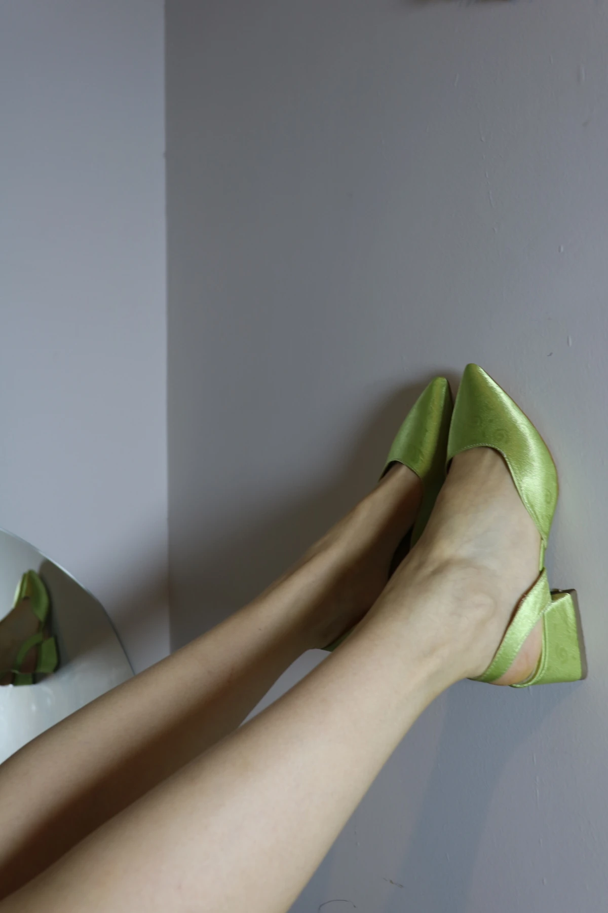 Solara Bej Kısa Topuklu Stiletto - açık yeşil