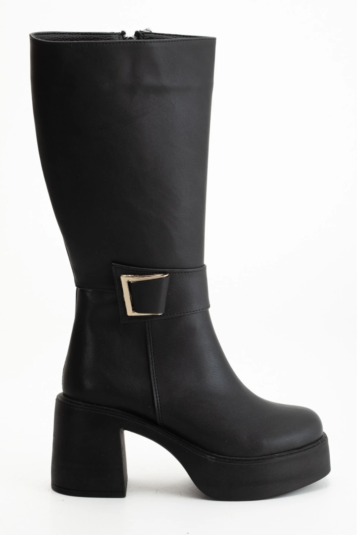 Rogue Siyah Kalın Topuklu Tokalı Fermuarlı Çizme - siyah