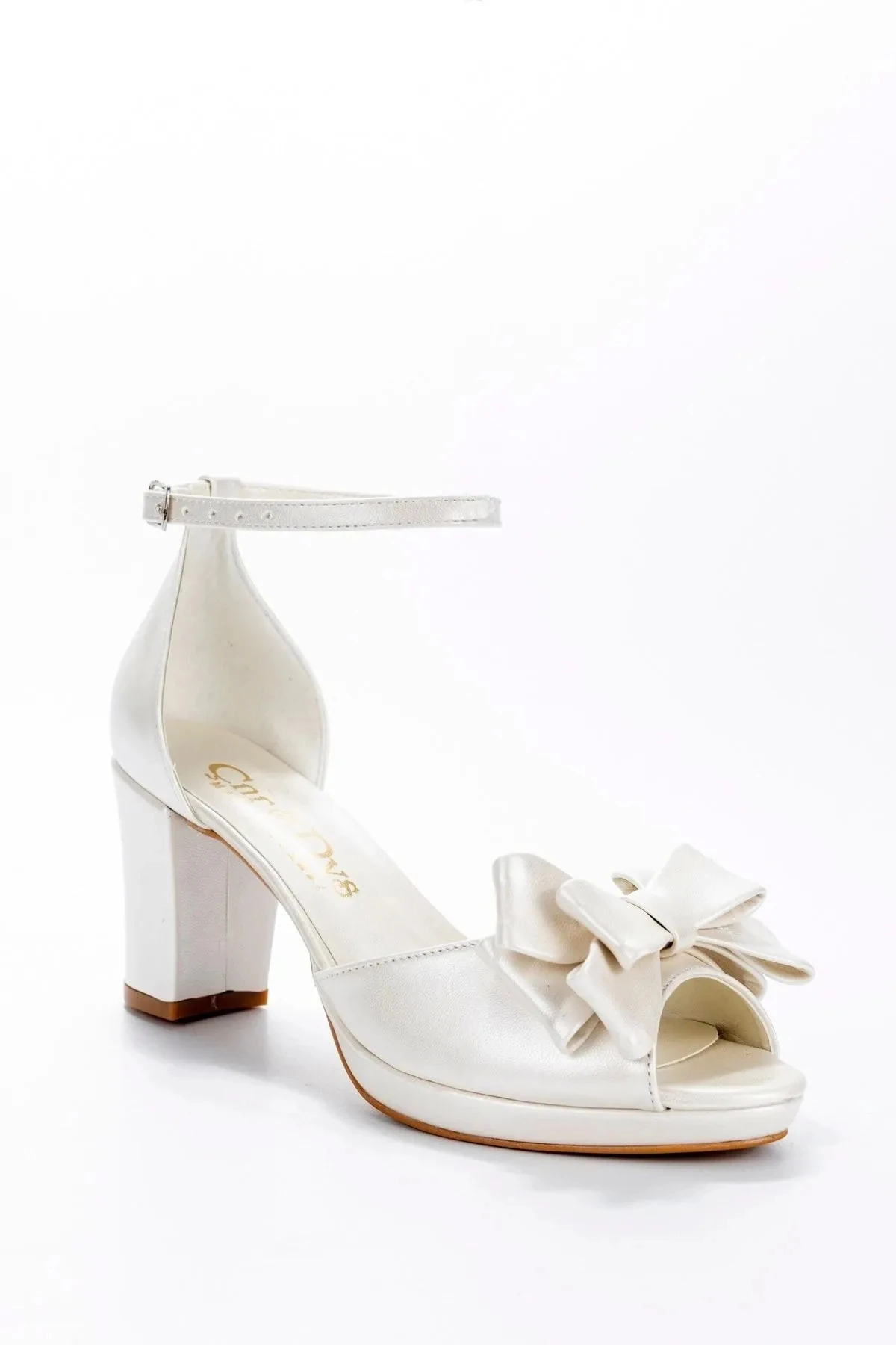 Zaya Beyazı Fiyonklu Topuklu Ayakkabı - sedef beyazı
