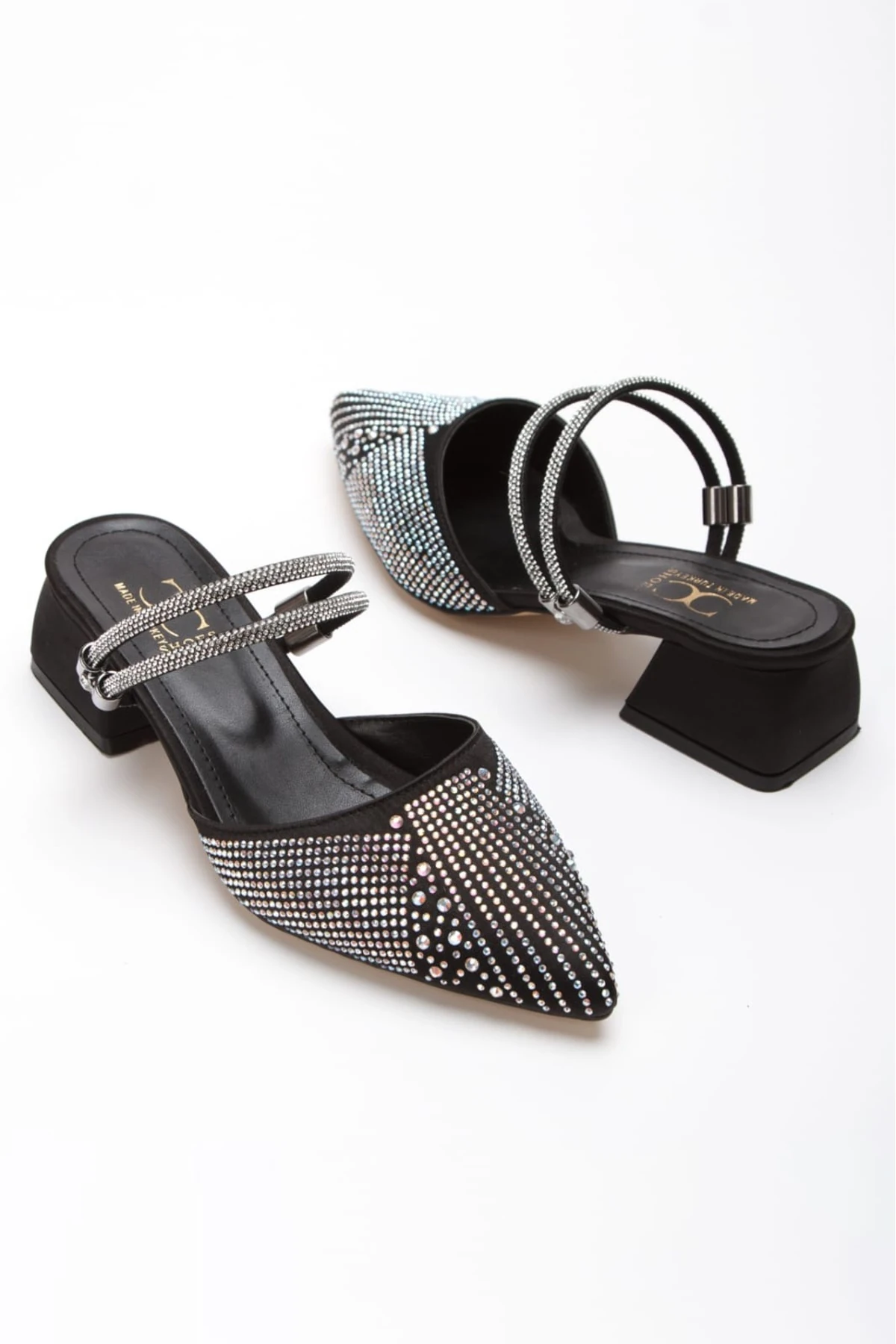 Saphir Kısa Topuklu Taşlı Siyah Terlik