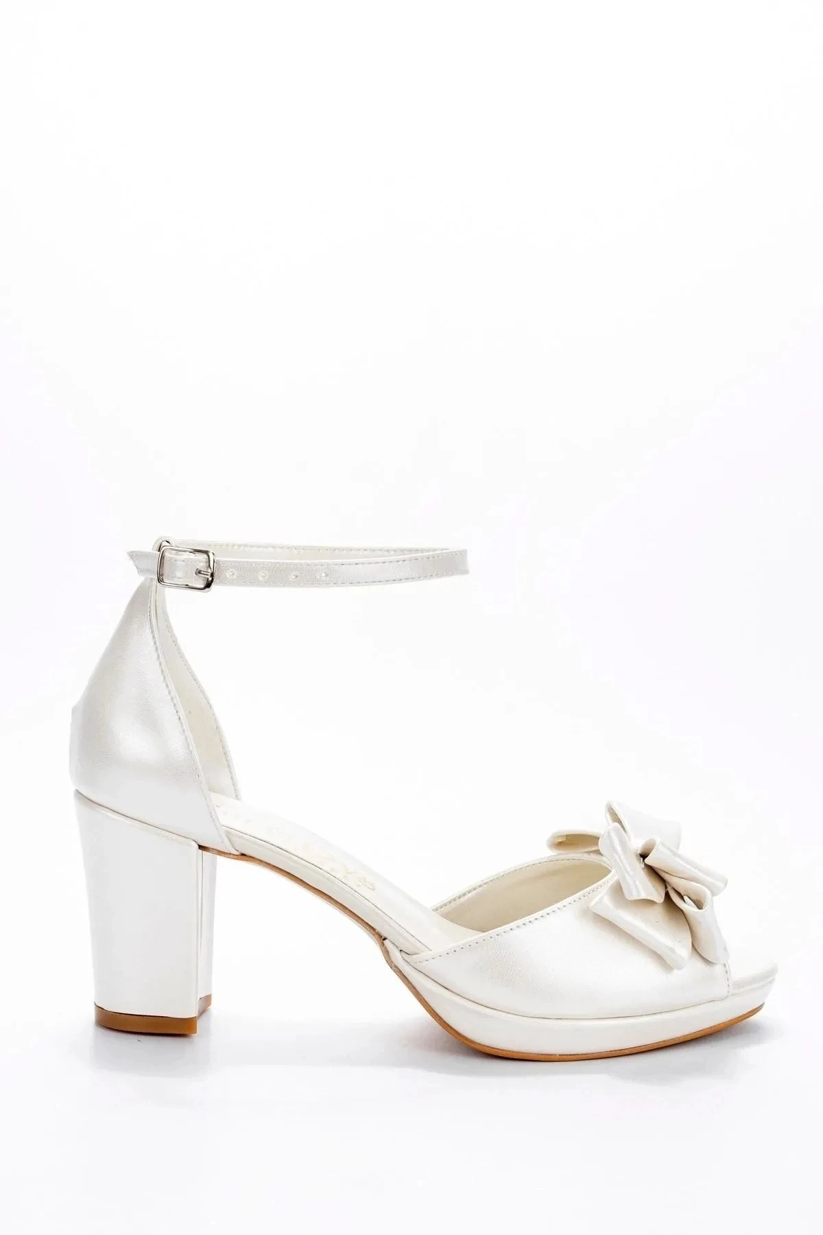 Zaya Beyazı Fiyonklu Topuklu Ayakkabı - sedef beyazı