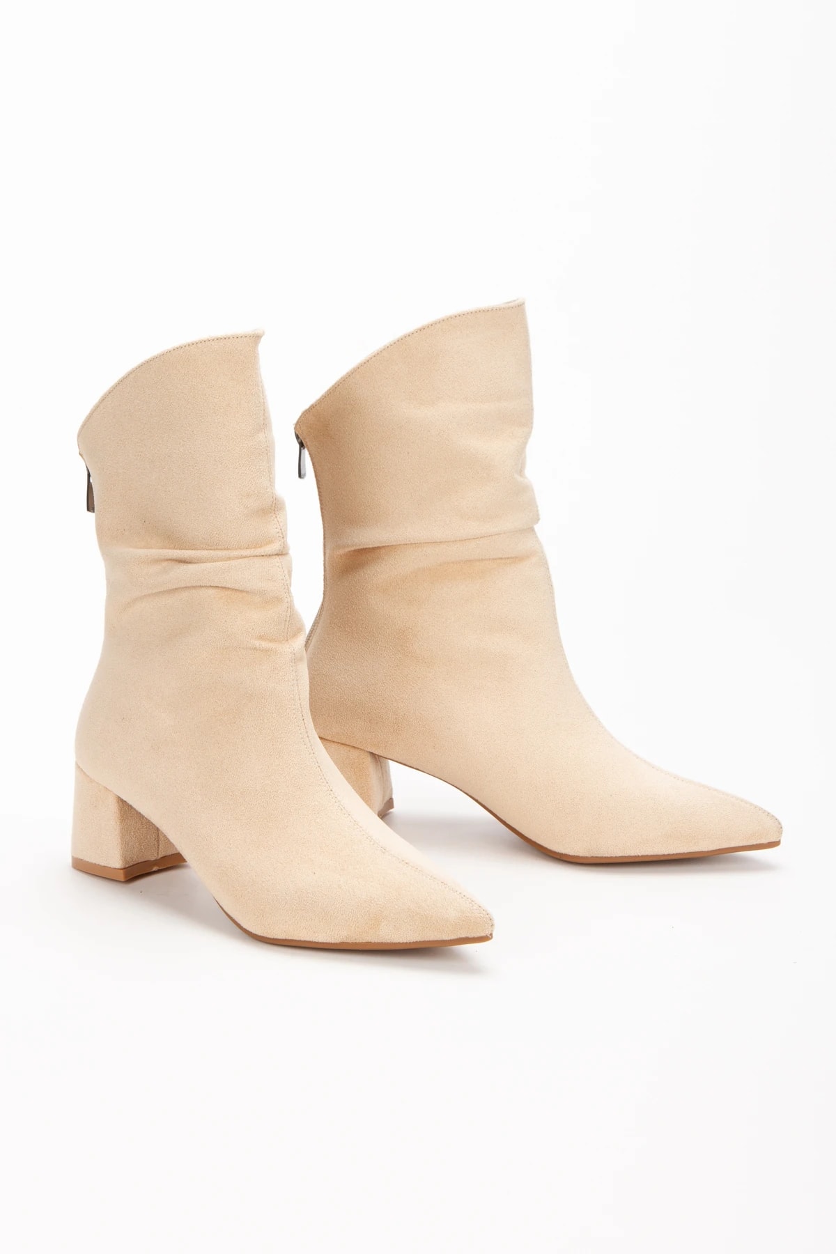 Nevra Bej Süet Fermuarlı Kısa Topuklu Bot