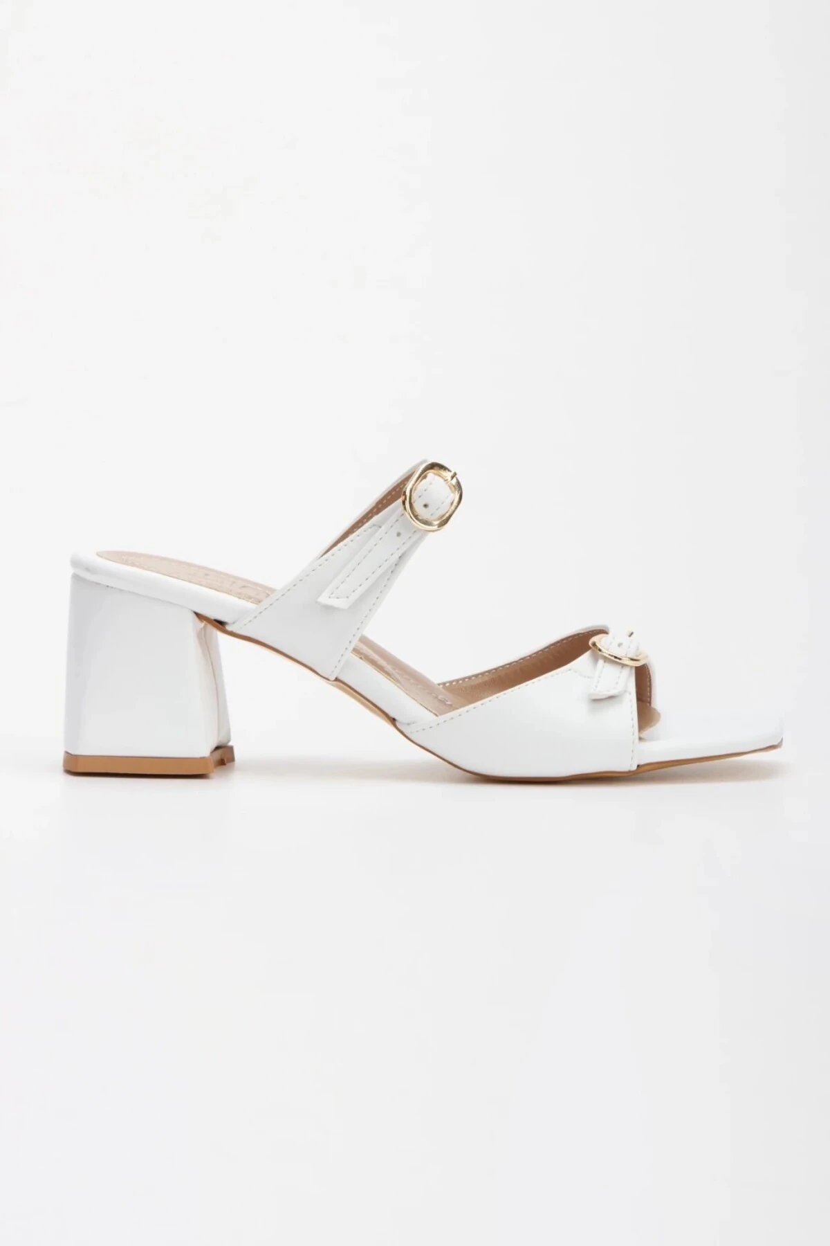 Zenith Bej Kalın Topuklu Terlik - beyaz