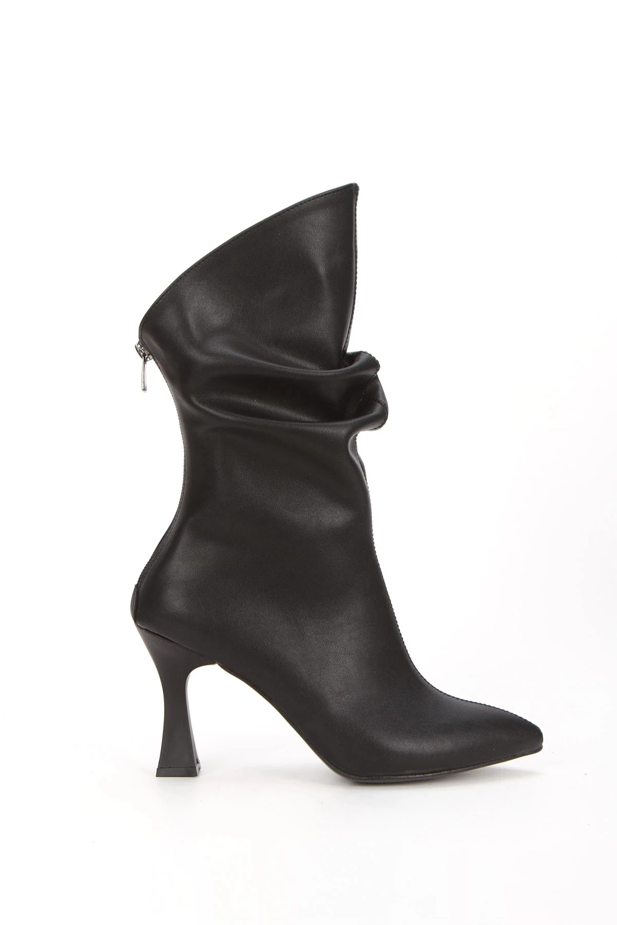 Arora Özel Tasarım Büzgülü İnce Topuklu Bot - siyah