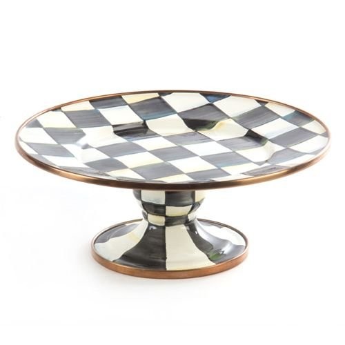 COURTLY CHECK ENAMEL PEDESTAL PLATTER - SMALL