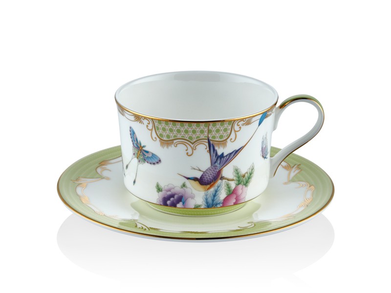 TEA CUP AND SAUCER GREEN- PAPİLLONS