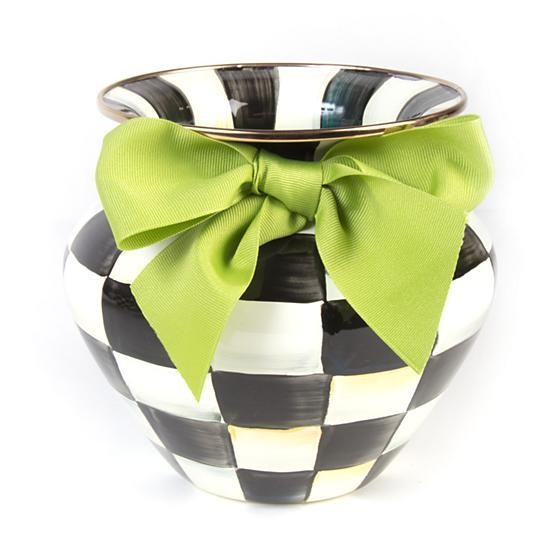 COURTLY CHECK LARGE ENAMEL VASE-GREEN BOW