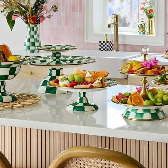 EMERALD CHECK SMALL PEDESTAL PLATTER