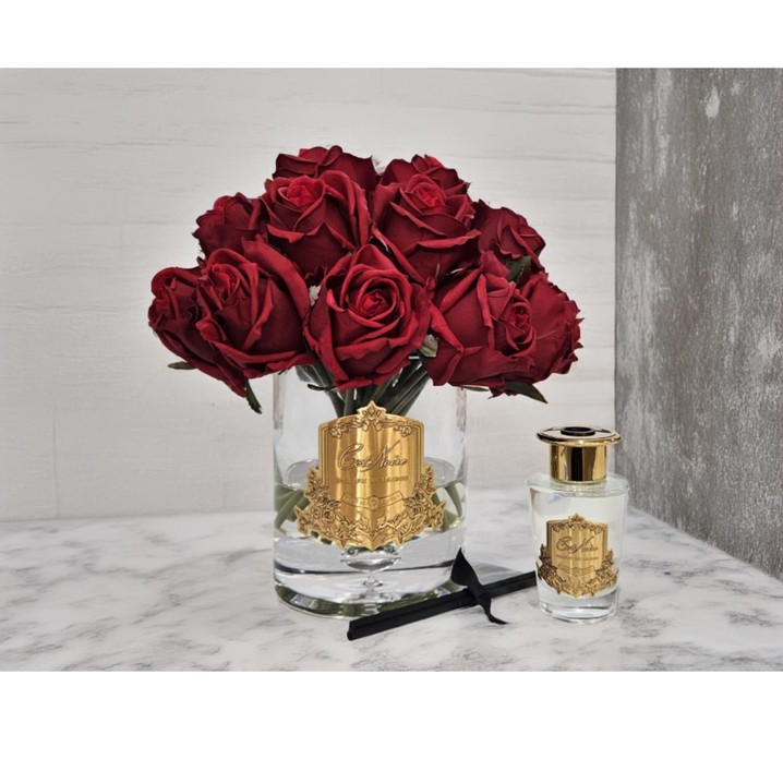 LUXURY GRAND GÜL BUKETİ BORDO ŞEFFAF CAM GOLD ARMA