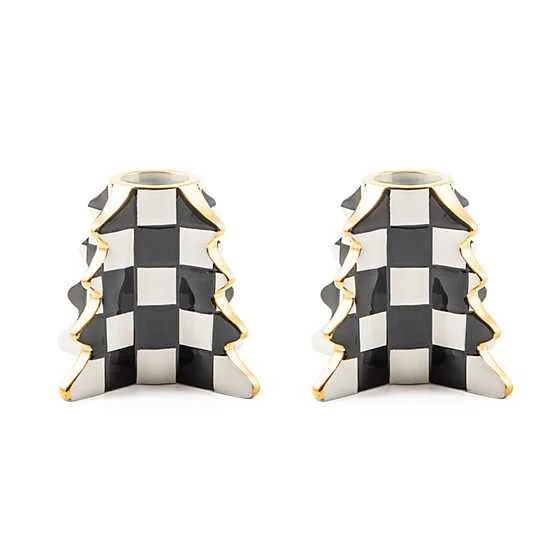 CHECK TREE CANDLE HOLDERS - SET OF 2