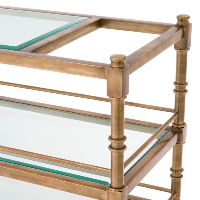 TROLLEY ALEXİA VİNTAGE BRASS FİNİSH BEVELLED CLEAR GLASS