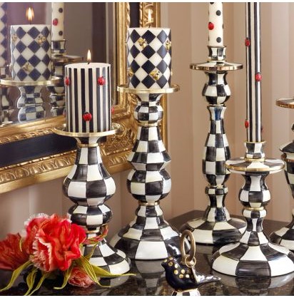 COURTLY CHECK ENAMEL PİLLAR CANDLESTİCK - LARGE